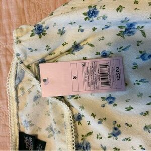 wild fable Cream Top with Blue Floral Print and Green Leaves